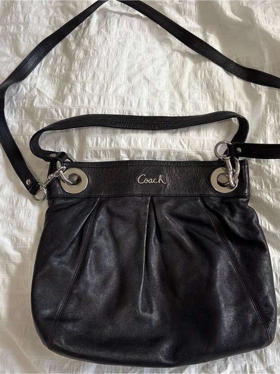 Coach Handbags - Coach Black Leather Shoulder Bag with Silver Hardware
